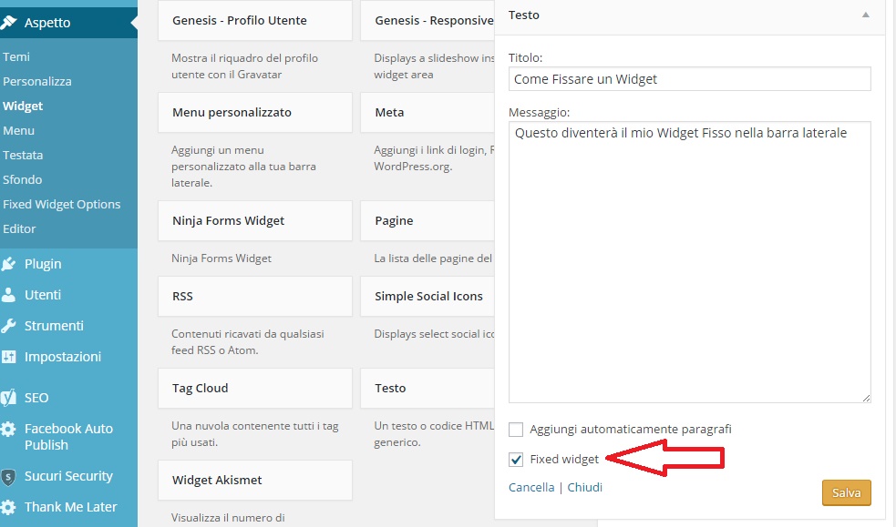 fissare un widget nella sidebar