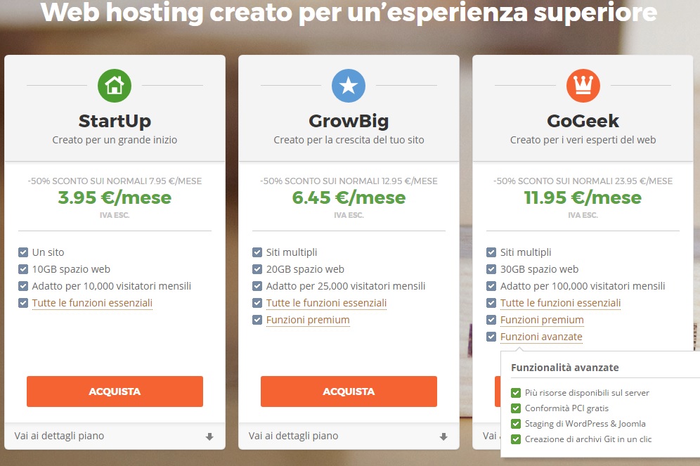 SiteGround funzioni avanzate