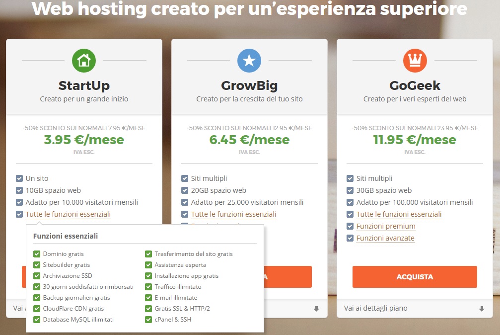 SiteGround funzioni essenziali