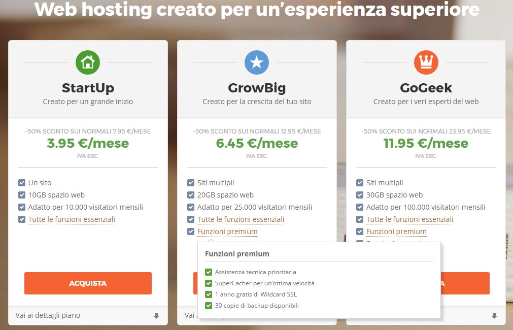 SiteGround funzioni premium