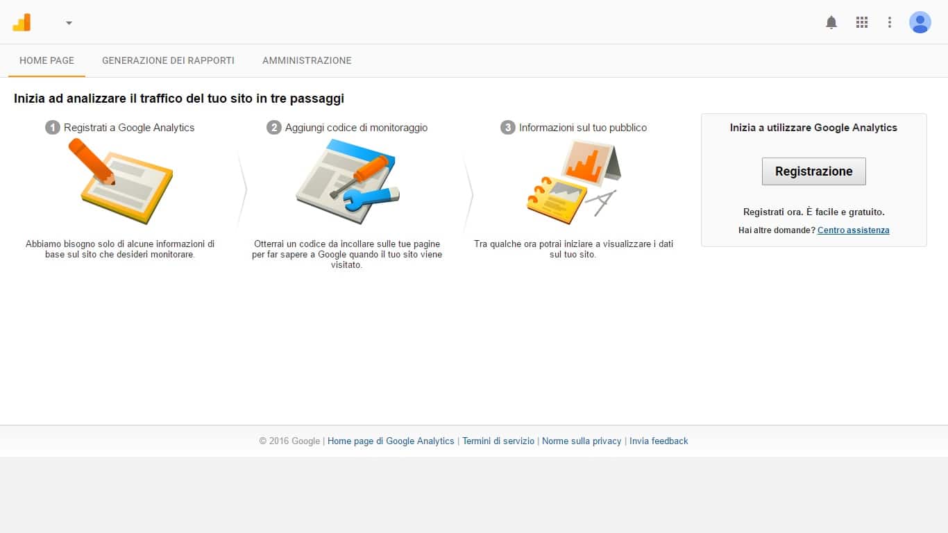 google analytics primo accesso
