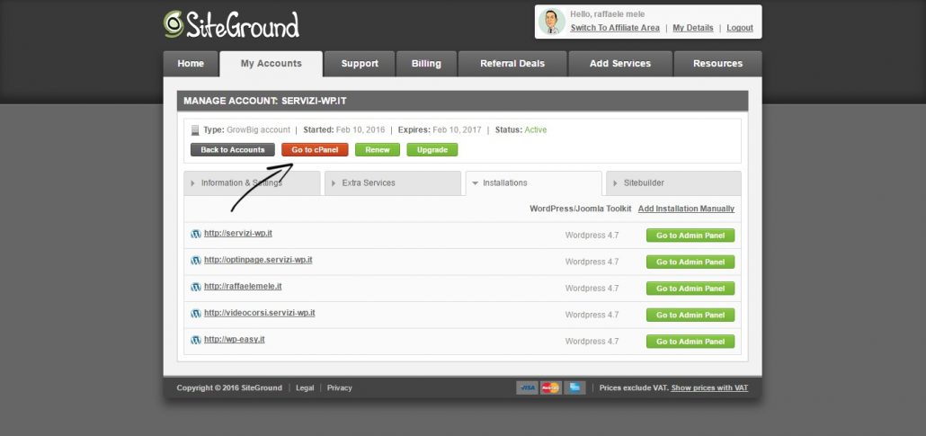 SiteGround Manage Account