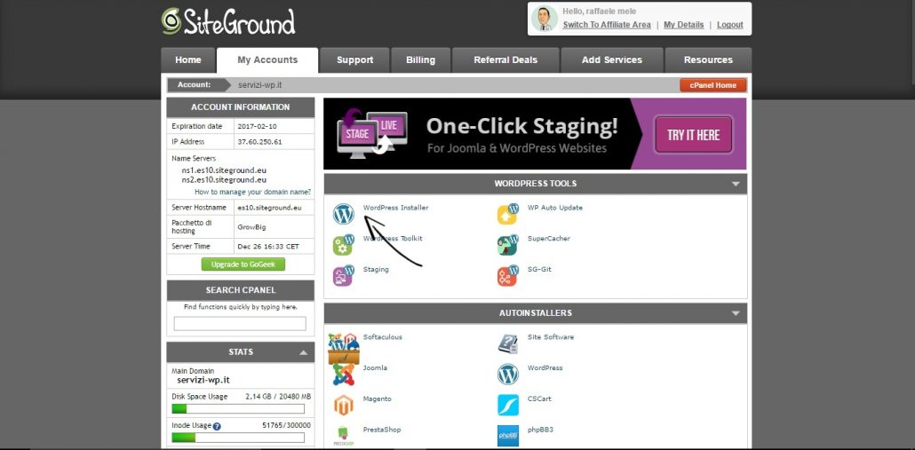 SiteGround cPanel Home