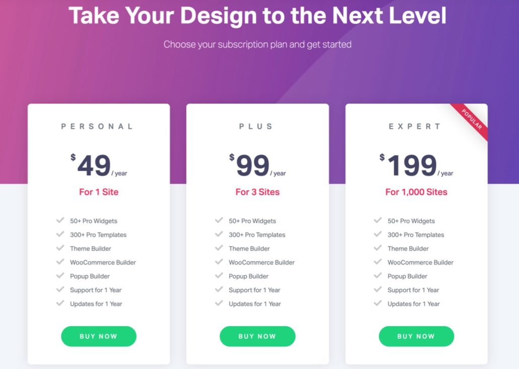 Elementor Pricing