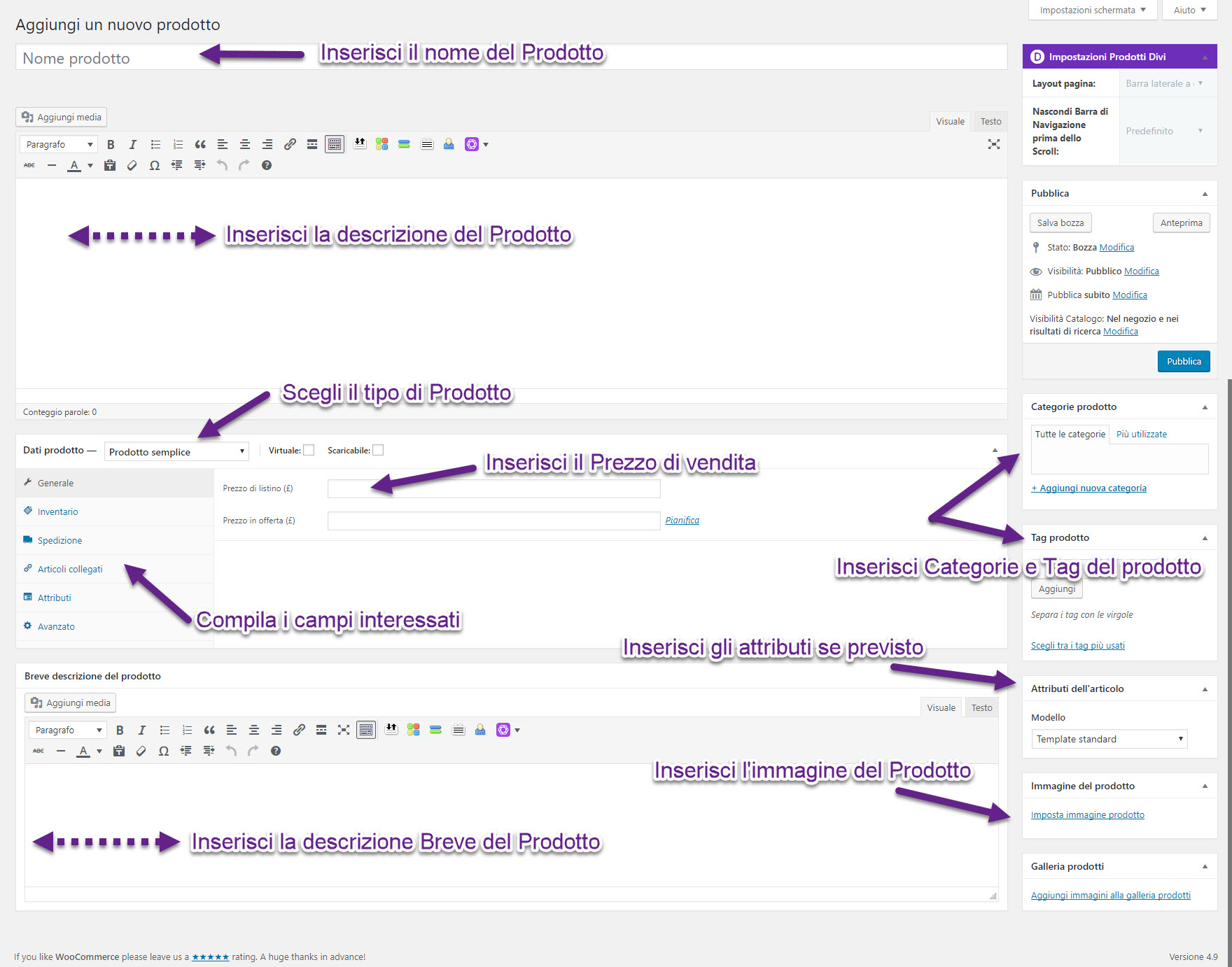 WooCommerce come creare un prodotto
