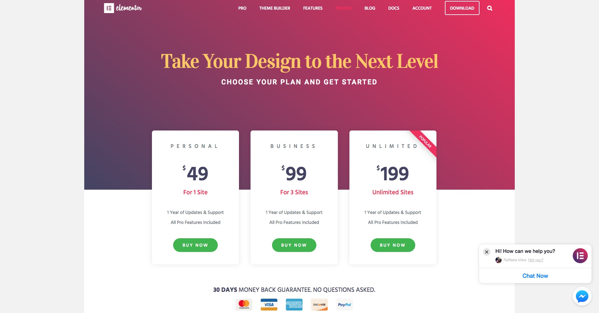 elementor Pro Pricing